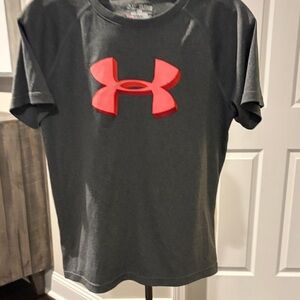 Under Armour Charcoal Tee with Vibrant Red Emblem